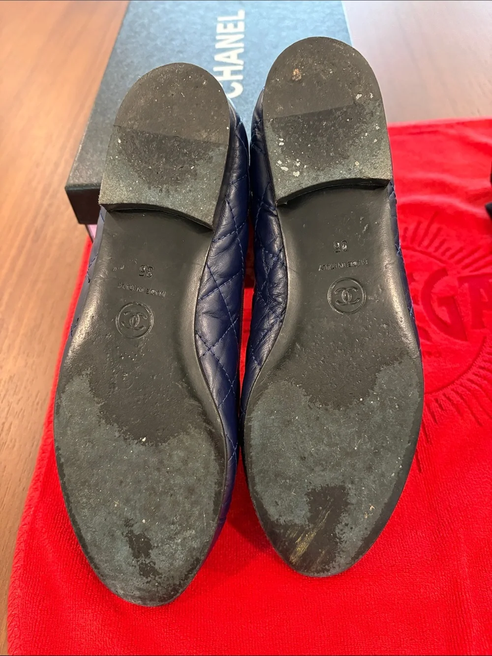 CHANEL Leather Ballet Tumbled Cal Embossed reasonable offers minor scratches